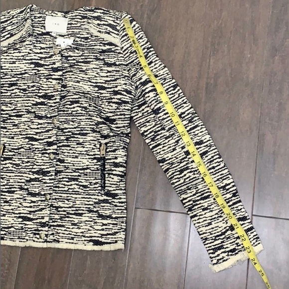 IRO BLACK AND WHITE COTTON BLEND WOVEN ZIP FRONT JACKET WITH POCKETS SIZE 6 - Picture 12 of 12